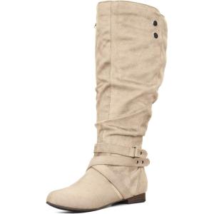 imagemysoft Womens Extra Wide Calf Boots Knee High Slouchy Flat Wide Width Tall Shoes Side ZippersBeige Wide Calf