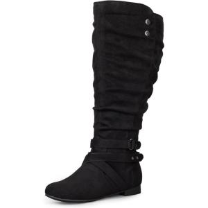 imagemysoft Womens Extra Wide Calf Boots Knee High Slouchy Flat Wide Width Tall Shoes Side ZippersBlack Wide Calf