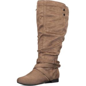 imagemysoft Womens Extra Wide Calf Boots Knee High Slouchy Flat Wide Width Tall Shoes Side ZippersBrown Extra Wide Calf