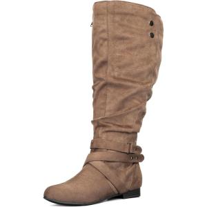 imagemysoft Womens Extra Wide Calf Boots Knee High Slouchy Flat Wide Width Tall Shoes Side ZippersBrown Wide Calf