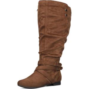 imagemysoft Womens Extra Wide Calf Boots Knee High Slouchy Flat Wide Width Tall Shoes Side ZippersDark Brown Extra Wide Calf
