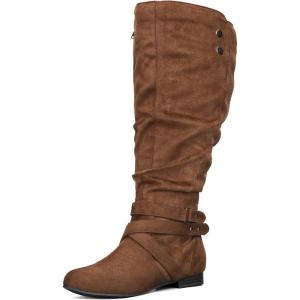 imagemysoft Womens Extra Wide Calf Boots Knee High Slouchy Flat Wide Width Tall Shoes Side ZippersDark Brown Wide Calf