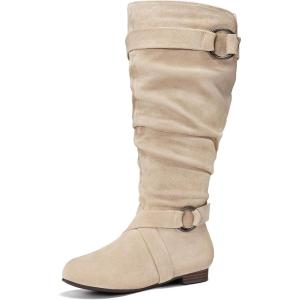 imagemysoft Womens Wide CalfExtra Wide Calf Knee High Boots Slouchy Flat Tall Boots with Side ZipperBeige Extra Wide Calf