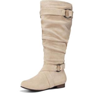 imagemysoft Womens Wide CalfExtra Wide Calf Knee High Boots Slouchy Flat Tall Boots with Side ZipperBeige Wide Calf