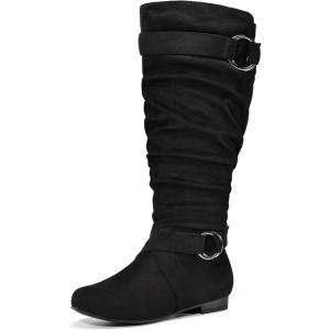 imagemysoft Womens Wide CalfExtra Wide Calf Knee High Boots Slouchy Flat Tall Boots with Side ZipperBlack Wide Calf