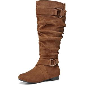 imagemysoft Womens Wide CalfExtra Wide Calf Knee High Boots Slouchy Flat Tall Boots with Side ZipperCamel Wide Calf