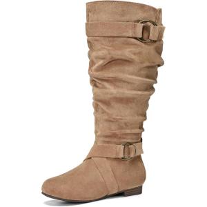 imagemysoft Womens Wide CalfExtra Wide Calf Knee High Boots Slouchy Flat Tall Boots with Side ZipperTan Extra Wide Calf