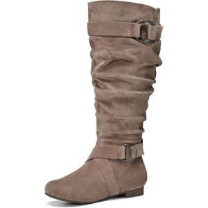 imagemysoft Womens Wide CalfExtra Wide Calf Knee High Boots Slouchy Flat Tall Boots with Side ZipperTaupe Wide Calf