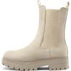 imagemysoft Womens Chelsea Boots Mid Calf Lug Sole Platform Chunky Heel Slip On Combat Fall Ankle BootiesBeige