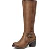 imagemysoft Womens Knee High Boots Chunky Block Heels with Side Zipper and Stretchy Elastic PanelsTan