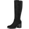 imagemysoft Womens Knee High Boots Square Toe Chunky Block Stacked Heel Tall Boots with Side ZipperBlack Suede