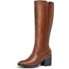 imagemysoft Womens Knee High Boots Square Toe Chunky Block Stacked Heel Tall Boots with Side ZipperBrown
