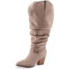 imagemysoft Womens Wide Calf Knee High Boots Cowgirl Low Chunky Stacked Heel Wide Width Pointed Toe Slouchy Tall Boots with ZippersTaupe Extra Wide Calf