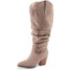 imagemysoft Womens Wide Calf Knee High Boots Cowgirl Low Chunky Stacked Heel Wide Width Pointed Toe Slouchy Tall Boots with ZippersTaupe Wide Calf