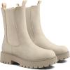 imagemysoft Womens Chelsea Boots Mid Calf Lug Sole Platform Chunky Heel Slip On Combat Fall Ankle BootiesBeige