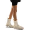 imagemysoft Womens Chelsea Boots Mid Calf Lug Sole Platform Chunky Heel Slip On Combat Fall Ankle BootiesBeige