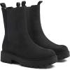 imagemysoft Womens Chelsea Boots Mid Calf Lug Sole Platform Chunky Heel Slip On Combat Fall Ankle BootiesBlack Nubuck