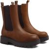 imagemysoft Womens Chelsea Boots Mid Calf Lug Sole Platform Chunky Heel Slip On Combat Fall Ankle BootiesBrown