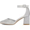 imagemysoft Womens Pointed Toe Low Chunky Heels Closed Toe Ankle Strap Dress Pump Shoes  Available in Wide SizesSilver Glitter