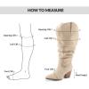 imagemysoft Womens Wide Calf Knee High Boots Cowgirl Low Chunky Stacked Heel Wide Width Pointed Toe Slouchy Tall Boots with ZippersBeige Extra Wide Calf