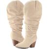imagemysoft Womens Wide Calf Knee High Boots Cowgirl Low Chunky Stacked Heel Wide Width Pointed Toe Slouchy Tall Boots with ZippersBeige Extra Wide Calf
