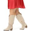 imagemysoft Womens Wide Calf Knee High Boots Cowgirl Low Chunky Stacked Heel Wide Width Pointed Toe Slouchy Tall Boots with ZippersBeige Extra Wide Calf