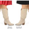 imagemysoft Womens Wide Calf Knee High Boots Cowgirl Low Chunky Stacked Heel Wide Width Pointed Toe Slouchy Tall Boots with ZippersBeige Extra Wide Calf