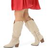 imagemysoft Womens Wide Calf Knee High Boots Cowgirl Low Chunky Stacked Heel Wide Width Pointed Toe Slouchy Tall Boots with ZippersBeige Wide Calf