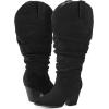 imagemysoft Womens Wide Calf Knee High Boots Cowgirl Low Chunky Stacked Heel Wide Width Pointed Toe Slouchy Tall Boots with ZippersBlack Extra Wide Calf