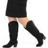 imagemysoft Womens Wide Calf Knee High Boots Cowgirl Low Chunky Stacked Heel Wide Width Pointed Toe Slouchy Tall Boots with ZippersBlack Extra Wide Calf