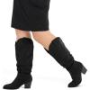 imagemysoft Womens Wide Calf Knee High Boots Cowgirl Low Chunky Stacked Heel Wide Width Pointed Toe Slouchy Tall Boots with ZippersBlack Wide Calf