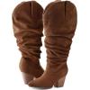 imagemysoft Womens Wide Calf Knee High Boots Cowgirl Low Chunky Stacked Heel Wide Width Pointed Toe Slouchy Tall Boots with ZippersBrown Extra Wide Calf