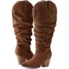 imagemysoft Womens Wide Calf Knee High Boots Cowgirl Low Chunky Stacked Heel Wide Width Pointed Toe Slouchy Tall Boots with ZippersBrown Wide Calf