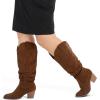 imagemysoft Womens Wide Calf Knee High Boots Cowgirl Low Chunky Stacked Heel Wide Width Pointed Toe Slouchy Tall Boots with ZippersBrown Wide Calf