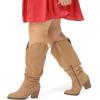 imagemysoft Womens Wide Calf Knee High Boots Cowgirl Low Chunky Stacked Heel Wide Width Pointed Toe Slouchy Tall Boots with ZippersTan Extra Wide Calf