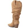 imagemysoft Womens Wide Calf Knee High Boots Cowgirl Low Chunky Stacked Heel Wide Width Pointed Toe Slouchy Tall Boots with ZippersTan Extra Wide Calf