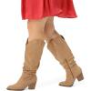imagemysoft Womens Wide Calf Knee High Boots Cowgirl Low Chunky Stacked Heel Wide Width Pointed Toe Slouchy Tall Boots with ZippersTan Wide Calf