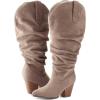 imagemysoft Womens Wide Calf Knee High Boots Cowgirl Low Chunky Stacked Heel Wide Width Pointed Toe Slouchy Tall Boots with ZippersTaupe Extra Wide Calf