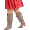 imagemysoft Womens Wide Calf Knee High Boots Cowgirl Low Chunky Stacked Heel Wide Width Pointed Toe Slouchy Tall Boots with ZippersTaupe Extra Wide Calf