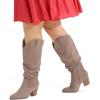 imagemysoft Womens Wide Calf Knee High Boots Cowgirl Low Chunky Stacked Heel Wide Width Pointed Toe Slouchy Tall Boots with ZippersTaupe Wide Calf