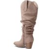 imagemysoft Womens Wide Calf Knee High Boots Cowgirl Low Chunky Stacked Heel Wide Width Pointed Toe Slouchy Tall Boots with ZippersTaupe Wide Calf