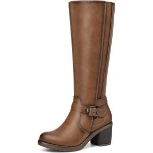 imagemysoft Womens Knee High Boots Chunky Block Heels with Side Zipper and Stretchy Elastic PanelsTan