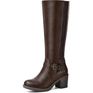 imagemysoft Womens Knee High Boots Chunky Block Heels with Side Zipper and Stretchy Elastic PanelsVintage Brown