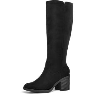 imagemysoft Womens Knee High Boots Square Toe Chunky Block Stacked Heel Tall Boots with Side ZipperBlack Suede
