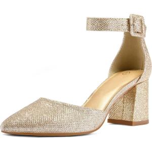 imagemysoft Womens Pointed Toe Low Chunky Heels Closed Toe Ankle Strap Dress Pump Shoes  Available in Wide SizesGold Glitter