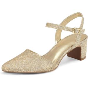 imagemysoft Womens Pumps 2 Inch Chunky Block Heel Pointed Toe Ankle Strap Slingback Wedding Party Dress ShoesGold Glitter