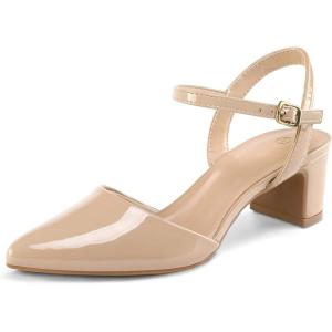imagemysoft Womens Pumps 2 Inch Chunky Block Heel Pointed Toe Ankle Strap Slingback Wedding Party Dress ShoesNude Patent