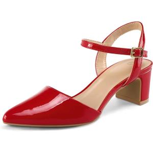 imagemysoft Womens Pumps 2 Inch Chunky Block Heel Pointed Toe Ankle Strap Slingback Wedding Party Dress ShoesRed Patent