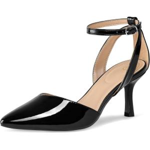 imagemysoft Womens Pumps Shoes Pointed Toe Kitten Low Heels Stiletto Ankle Strap Closed Toe Wedding Party Dress SandalsBlack Patent