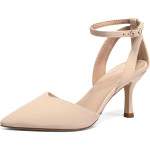 imagemysoft Womens Pumps Shoes Pointed Toe Kitten Low Heels Stiletto Ankle Strap Closed Toe Wedding Party Dress SandalsNude Nubuck